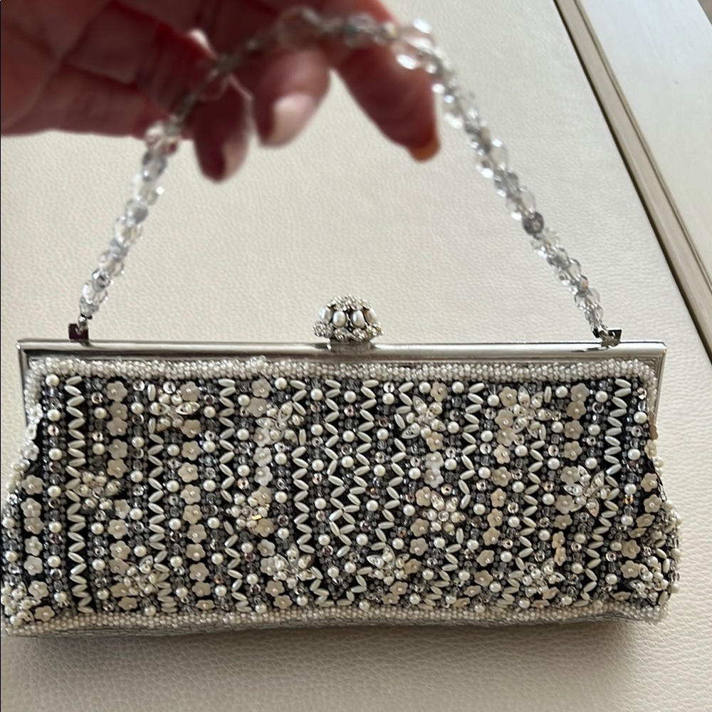Larisa Barrera Elegant Beaded Clutch Bag with 2 Straps
